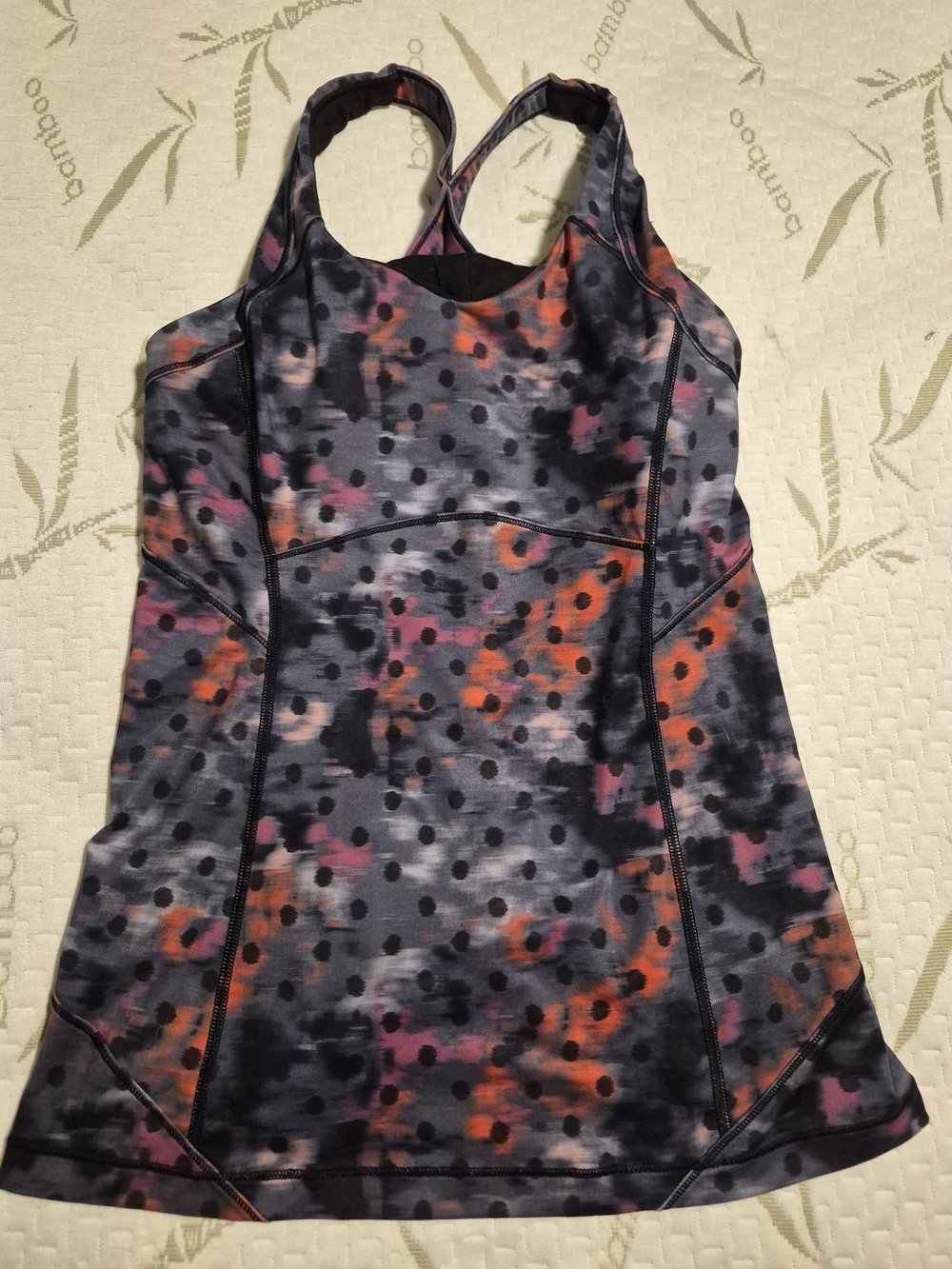 lululemon athletica Gray Tank Top with Black, Pink, and Orange Spot Print